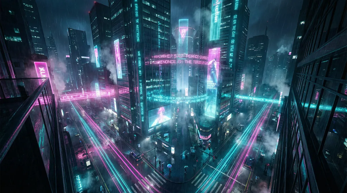 掌中香1V1BY喝杯奶茶 竖屏短剧平台首页背景 - 赛博朋克都市夜景